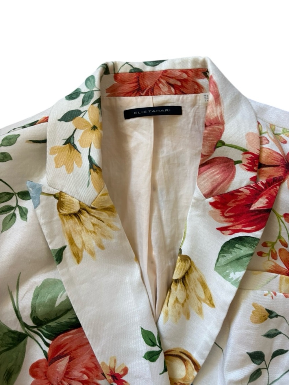 Elie Tahari Garden Party Floral Linen Blend Two-Piece PantSuit Set Blazer + Pant - Picture 11 of 16